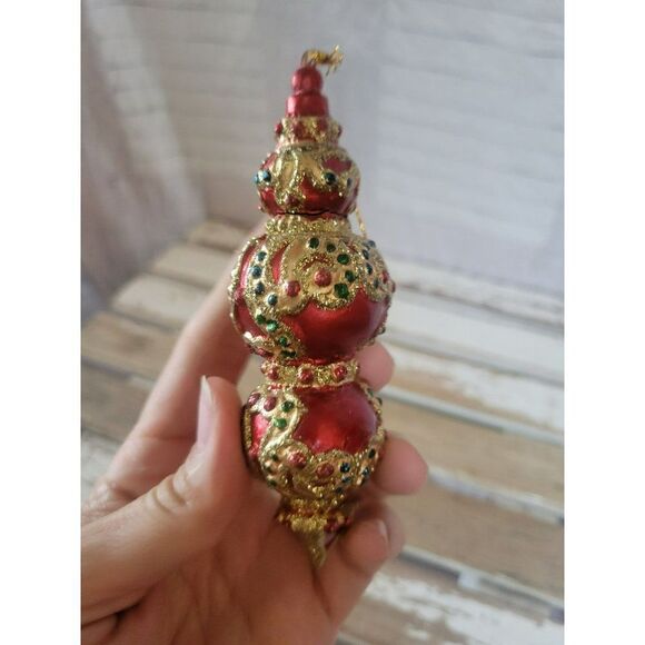 Red Gold Victorian ornament beaded Xmas tree - Picture 3 of 8